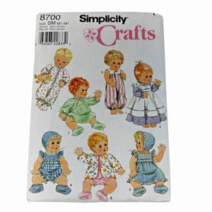 Vintage Simplicity Crafts 8700 Baby Doll Sewing Pattern 13-14" Wardrobe 1999